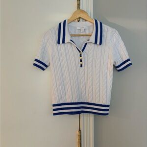 Lilly Pulitzer White Cable-Knit Polo with Blue Trim